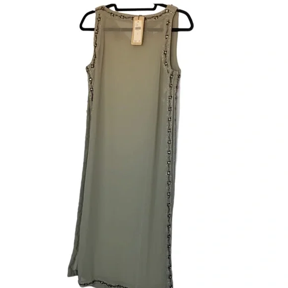 Anthropology let me be sheer beaded sage green side slits tunic small new - Picture 4 of 15